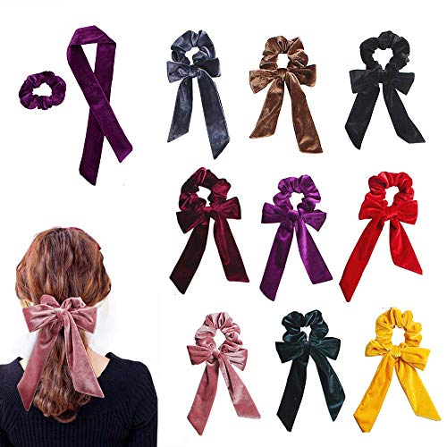 9Pcs Hair Scrunchies Ribbon Bowknot Velvet Elastics Hair Bands Scrunchy Hair Rope Ties Hair Bow Ponytail Holder Accessories for Women Girls