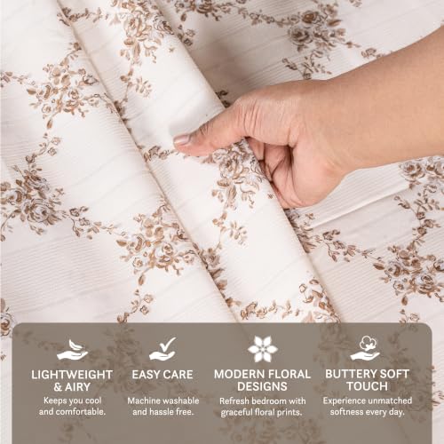 Image of Home Elegance from House of Mytrident | Linen Feel Bed Sheet for Double Bed King Size with Two Pillow Covers | Ultrasoft | Floral 274cm x 250cm | myTrident - Elm Brown