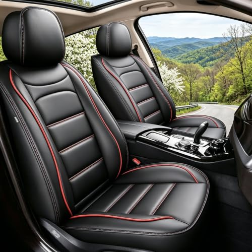 IKABEVEM Car Seat Covers 2 Front Seat Fit for Chevrolet/Chevy Colorado 2015-2025 2026: Auto Interior Accessories Waterproof Faux Leather Vehical Car Seat Cushion Covers(Black&Redline)