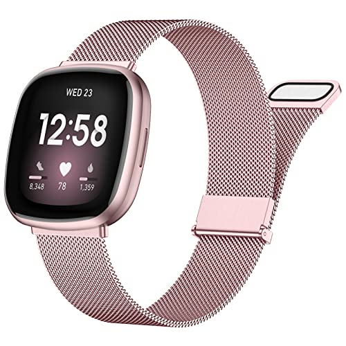 Faliogo Métal Bracelet Compatible avec Fitbit Versa 3/Fitbit Sense/Fitbit Sense 2/Fitbit Versa 4 Bracelet pour Femmes Hommes, Acier Inoxydable Bracelet pour Versa 4/Versa 3/Sense 2/Sense, Rose Cover