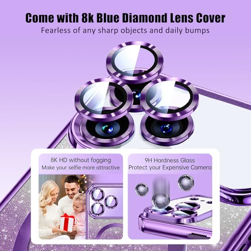 Image of Misscase for iPhone 17 Pro Case Compatible with MagSafe,Built-in Camera Lens Protector Full Protection Soft TPU Anti-Scratch Anti-Fingerprint Magnetic Glitter Slim Case Cover 6.3 inch Purple