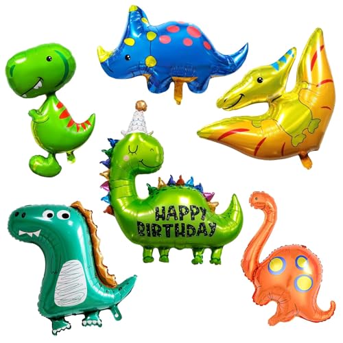 DAVBNM 6 Pieces Dinosaur Foil Balloons Dinosaur Balloons DDinosaur Birthday Decorations Aluminum Mylar Helium Balloon For Jurassic Theme Birthday Party Supplies