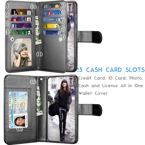 Tekcoo Wallet Case for Galaxy S23 FE / S23 Fan Edition 5G / SM-S711, Luxury Cash Credit Card Slots Holder Carrying Folio Flip PU Leather Cover [Detachable Magnetic Case] for Samsung S23 FE 5G - Black