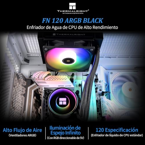 Image of Thermalright Frozen Notte 120 ARGB Black CPU Water Cooler, 120mm Aio Cooler, Infinite Mirror ARGB Water Pump,2000RPM,for AM4 /AM5,Intel LGA 1700 /1851 /1150 /1151 /1200