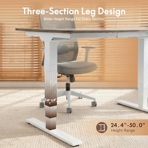Image of FLEXISPOT E6 MAX Woodix Acacia Solid Wood 48 inchx24 inch Dual Motor Heavy Duty Standing Desk, 330lbs Capacity, 3-Stage Height Adjustable Desk w /Cable Management & Wheels(Natural Acacia Wood + White Frame)