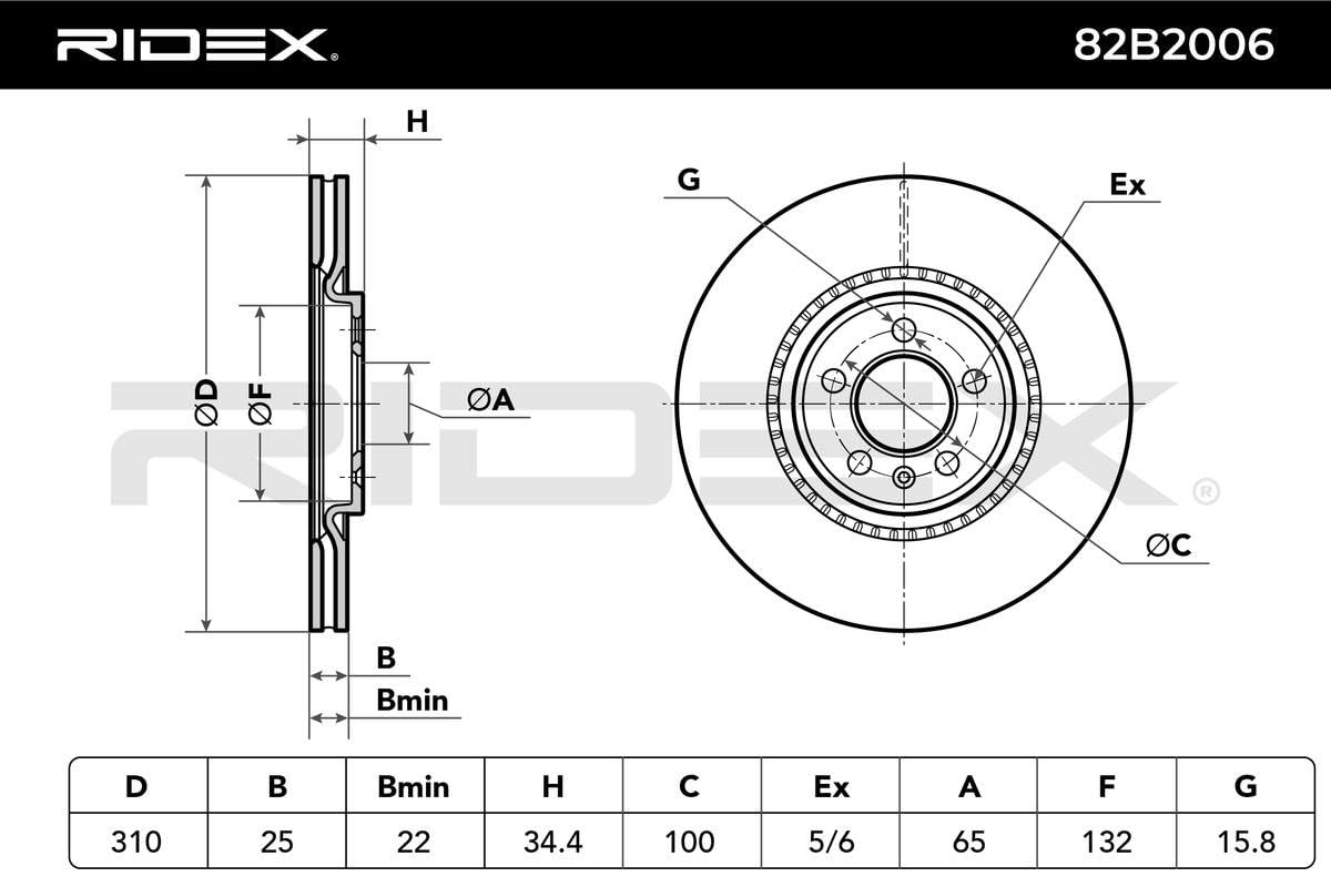 RIDEX 82B2006, 2 szt Tarcze Hamulcowe przód 310mm Kompatybilny z VW POLO Van 6R Polo Sedan 602, 604, 612, 614 Polo Hatchback 6R1, 6C1, SEAT Ibiza IV Sportcoupe 6J, 6P