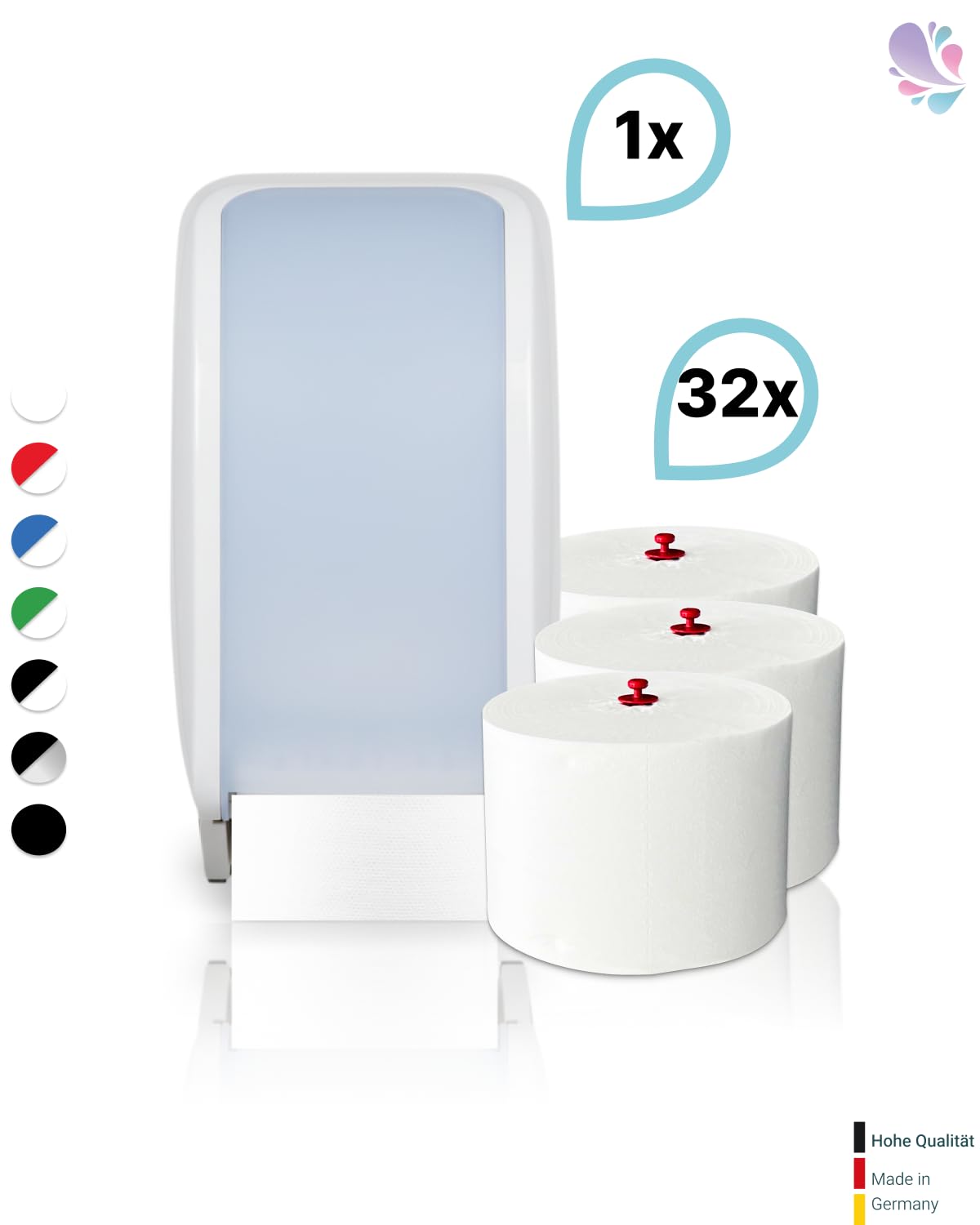 Blanc Set Cosmos Doppelrollenspender + 2.880 m Toilettenpapier Weiß | Cosmos Doppelrollenspender-Set mit 2.880 m Long-Life Toilettenpapier, 3-lagig, wie 208 Haushaltsrollen