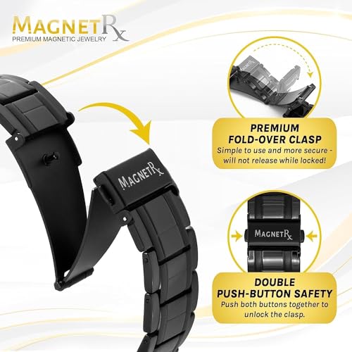 MagnetRX® 3X Strength Titanium Magnetic Bracelet – Magnetic Bracelets for Men – Premium Fold-Over Clasp and Adjustable Length with Sizing Tool (Black) - Image 5