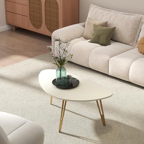 Manora Couchtisch Oval Weiß Gold,Beistelltisch Oval Wohnzimmertisch Klein,Sofatisch,Kaffeetisch Geeignet für Wohnzimmer Büro,Platzsparend & Stilvoll,Modern Stil – Bild 6