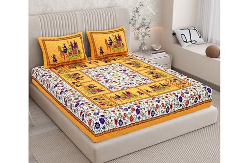 Image of Queenie Pure 100% Cotton Double Bed Sheet with 2 Pillow Covers (Bedsheet for Double Bed Cotton,