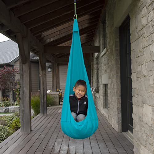 Image of Vivere Cacoon Saucer for Kids - Durable Polyester Fabric, Anodized Aluminum Ring, Built-in Cushion, Easy Setup & Storage - Comfortable Hanging Pod for Children 10 & Under (Candy Floss)