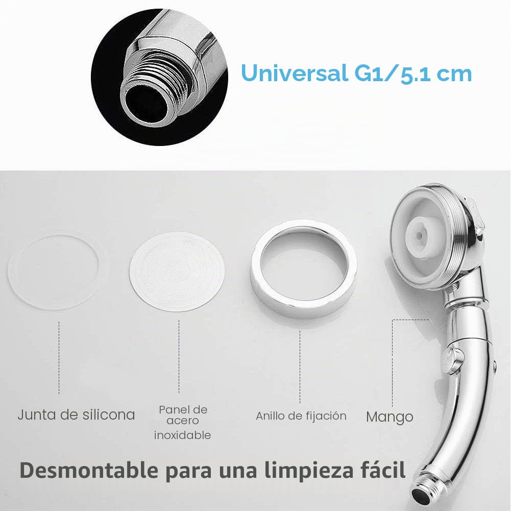 Alcachofa de ducha de mano inoxidable 59" con soporte ajustable, ahorro de agua de alta presión