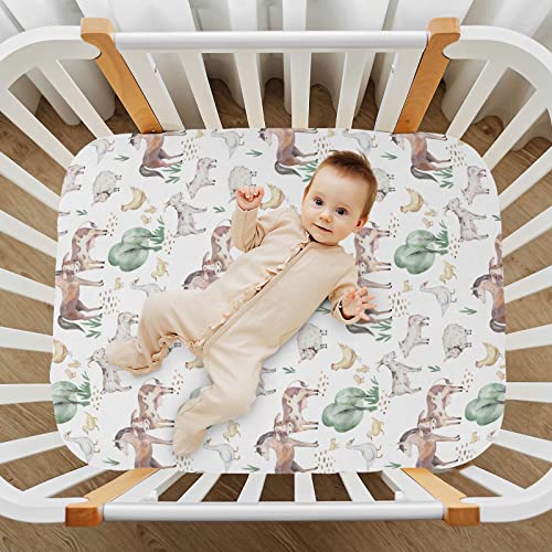 Image of Farm Animals Horse Cow Crib Sheets Soft Breathable Fitted Baby Crib Sheets Mattress Cover for Girl Boys, 52 inch x 28 inch x 9 inch