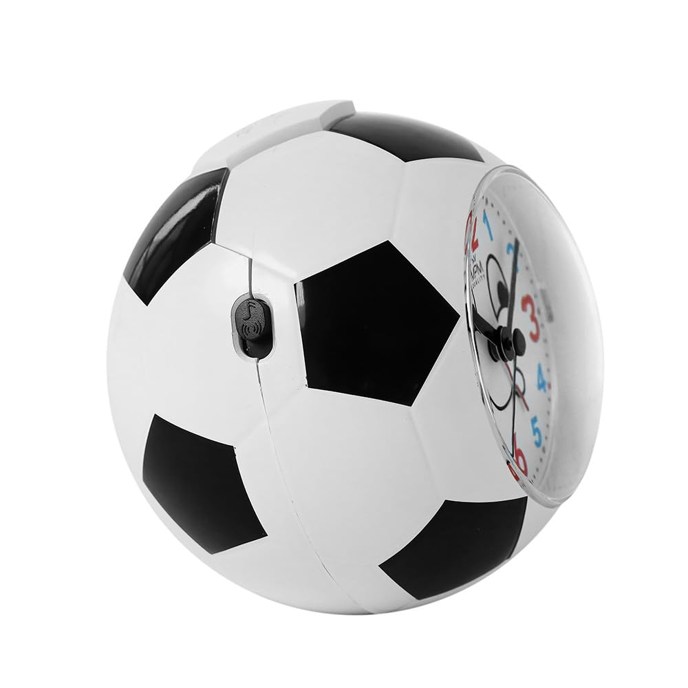 Réveil Enfant Design Football - Forme Ballon, Motif Sourire, Choix De Sonnerie - Piles AAA Non Incluses