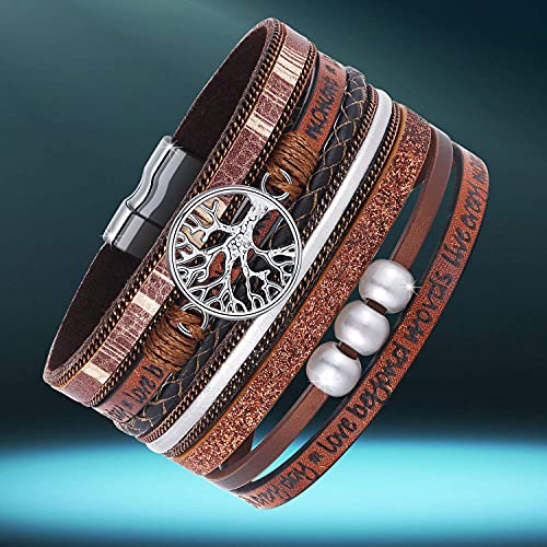 Image of Desimtion Inspirational Tree of Life Boho Leather Wrap Bangle Bracelets for Women, Teen Girl Gifts Trendy Stuff, Fashion Accessories Jewelry Gifts for Women Girls