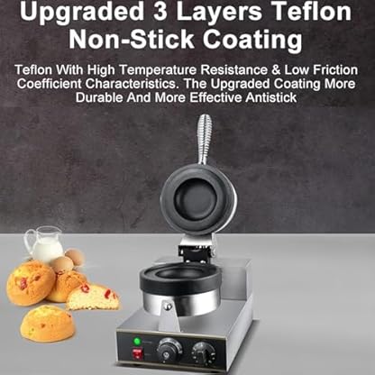 ZHJOPP Elektrisches Burger-Waffeleisen, 1300W kommerzielle Antihaft-Hamburger-Maschine Doppelseitiges Thermostat Edelstahl-Eiscreme-Waffel-Bäckermaschine für Zuhause, Küche, Frühstück (Doublehead) – Bild 4