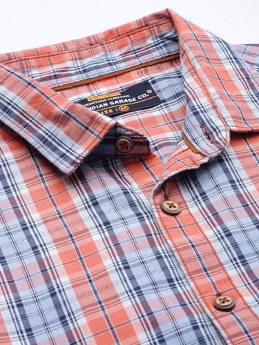 Image of The Indian Garage Co Men Slim Fit Checkered Full Sleeves Spread Collar Casual Shirt