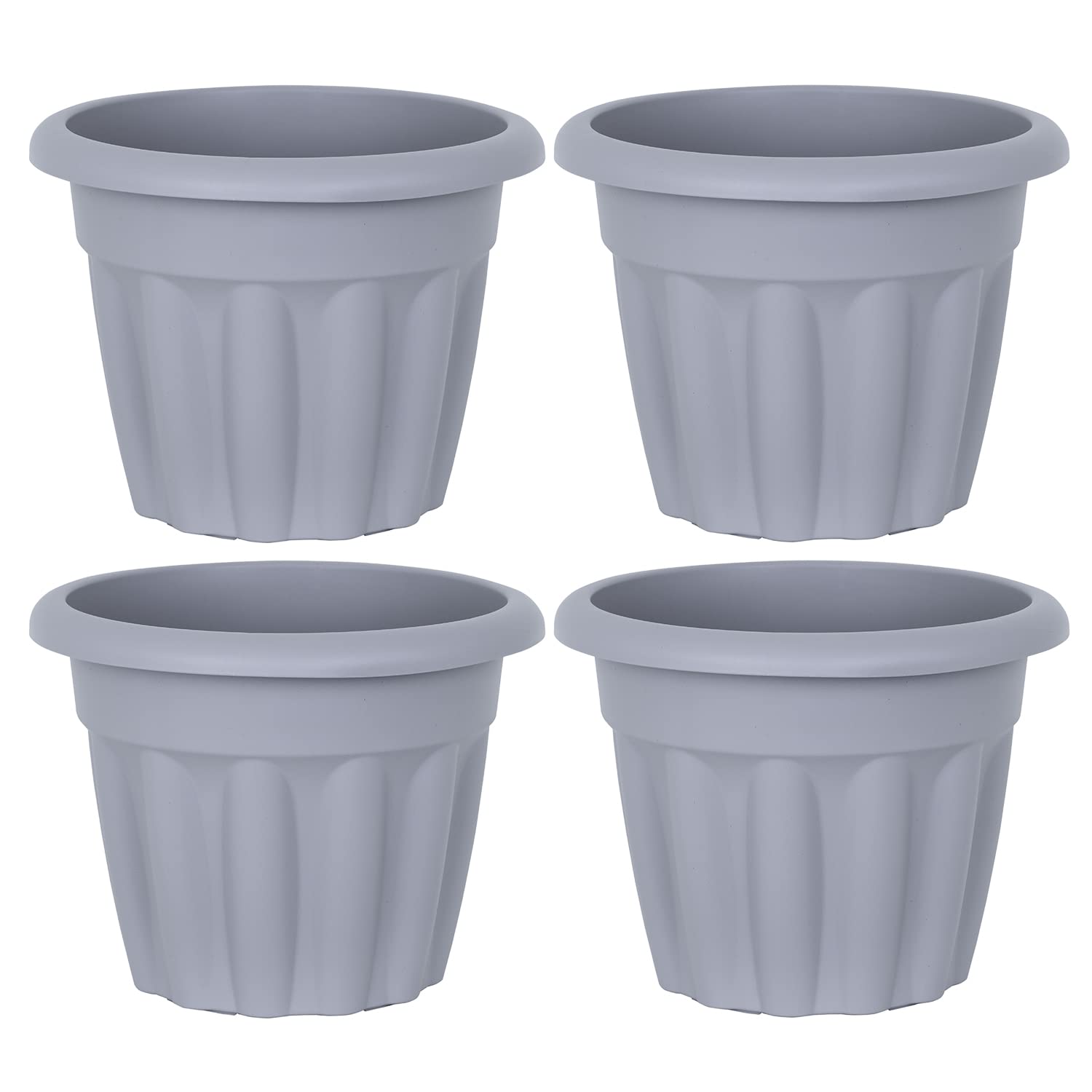M1ss 25Cm Set Of 4-25 Cm Round Grey Planter Upcycled Plastic Flower Pot Garden Plant Container Indoor Or Outdoor Home Decoration Basket Wall Hanging Basket Planter (25Cm)