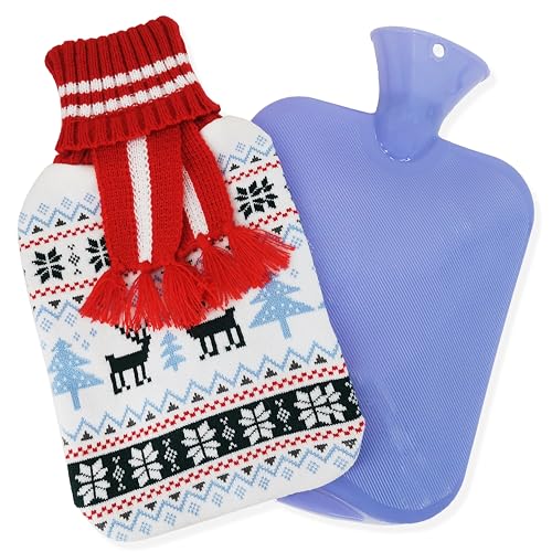 Bouillotte PVC anti-fuite avec housse tricot motif Noël