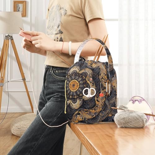 Image of Tatenale Crochet Bag Yarn Bag Knitting Project Bag with Pockets and Handle Portable Yarn Storage Organizer Tangle Free 8.3x11 InchCottonmouth Skin Mandala Dark Purple45