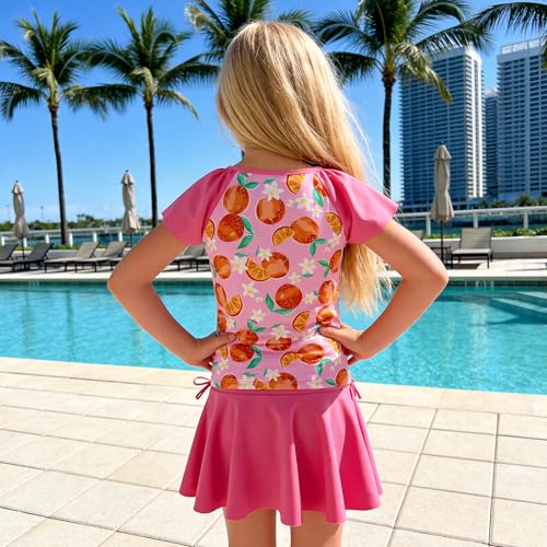 Image of Girls Rash Guard 2 Pieces Bathing Suit UPF50+ Swimsuit with Swimming Skirt Swimwear 2-14Y
