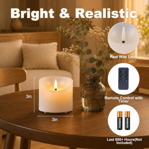 Image of 3 inchx3 inch Real Wax Flameless Candless with Remote & Timer, 4 Pack