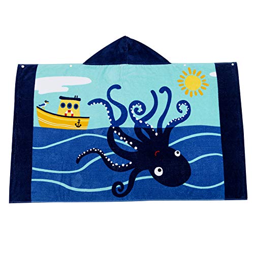 Bavilk Kids Hooded Bath Beach Towel Girls Boys Swim Pool Cover Up Super Absorbent Cute Cartoon Animal Full Vitality (Octopus)