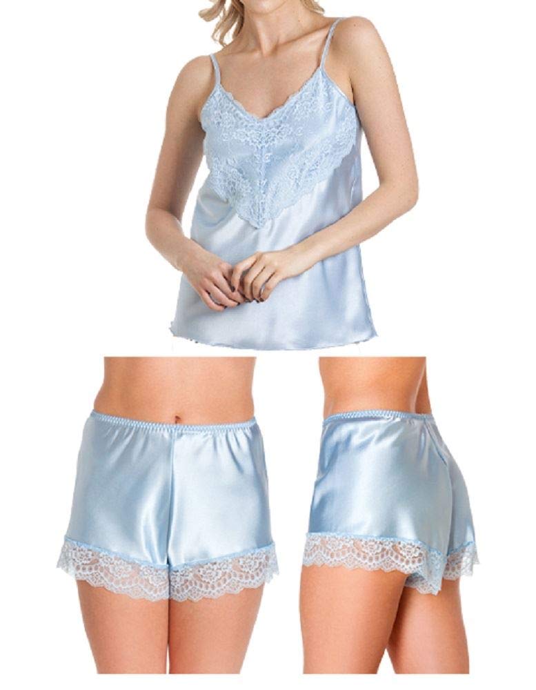 Undercover CT46-F58 Womens Luxury Satin Camisole Knicker Set Pale Blue WX