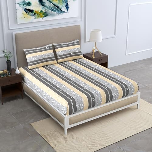 Image of Mafatlal Divine 120 TC Cotton Bedsheet with 2 Pillow Covers for Double /Queen Size Bed, 90x100 Inch - Lava Grey, Elegant & All-Season Comfort