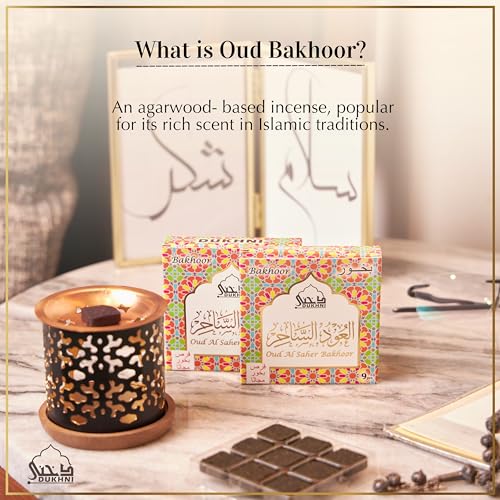 Image of Dukhni Oud Al Saher Bakhoor Set by Dukhni | 2 x 9 pc Each & Snowflake Bakhoor Burner | Arabic Bakhoor Incense | Fresh Citrus Oud Blend | Perfect for Prayer Time | to Relax & Meditate