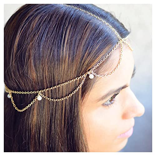 Inilbran bohemio Cadena de cabeza de borla Cadena de pelo de borla de perla Colgante de perla Cadena de cabeza Tocados Perlas colgantes Tocado Festival Diadema de pelo Accesorio para el cabello Joyas Cover