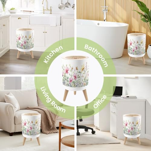 Pequeña caneca de basura redonda con tapa y patas 7L miniatura 6