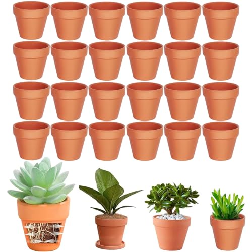 Cerkkapo Lot de 24 Pots en Terre Cuite de 5 x 5,5 cm, Petits Pots en Argile avec Trou de Drainage, Mini Pot en Terre Cuite, Pot Terre Cuite Réutilisable pour...