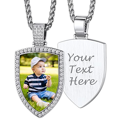 Custom4U Picture Necklace Personalized Photo for Men Women Steel/18K Gold Plated/Black Custom Angel Wings/Heart Pendant Necklace with Picture Memory Circle Chain 18-30 Inch,Hip Hop Jewelry+G