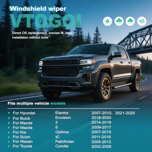 Image of VTOGOI OEM Quality 24''+18'' Windshield Wiper Blades,Premium All-Seasons J-Hook Replacement Wiper Blades (2 Pack)