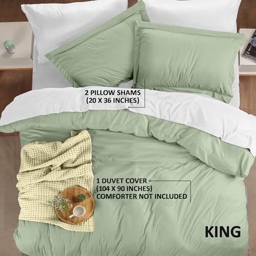 Utopia Bedding Duvet Cover King Size - 3 Piece with Zipper Closure - 1 Comforter Cover 104X90 Inches & 2 Pillow Shams 20X36 Inches (Sage) Comforter Not Included