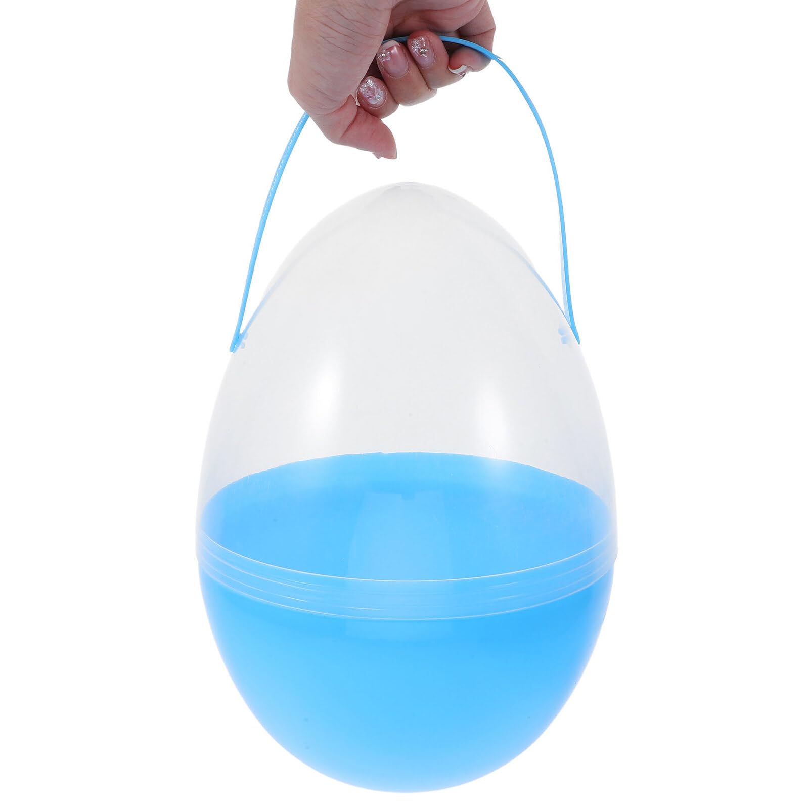 Lot de 3 Œufs de Pâques Géants 25 Cm à Remplir avec Poignée Plastique Léger Transparent Bleu Œufs Creux Décoration DIY et Panier de Pâques