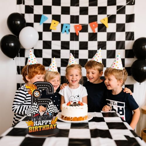 Image of Truck Birthday Number Sign Centerpiece, Truck Wooden Decoration Photo Props for Truck Birthday Decorations (6th)