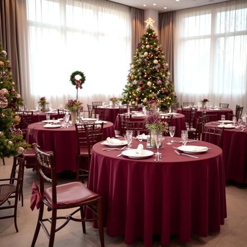 Image of sancua 90 Inch Round Tablecloth, 8 Pack Burgundy - Circle Polyester Fabric Table Cloth for Christmas Party Reception Banquet Birthday, Washable Formal Table Cover (Fit 30-72 Inch Tables)