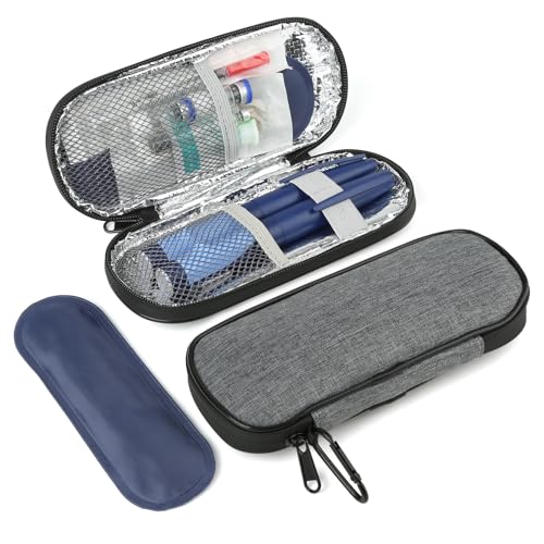 Image of Insulin Pen Cooler Travel Case with 2 Reusable TSA Approved Ice Packs, Diabetic Medication Insulated Cooler Bag for Insulin Pens and Other Diabetic Supplies Storage Grey
