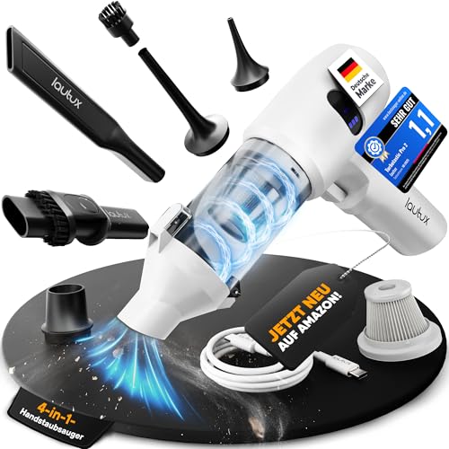 lautux Turbotastic Pro 2 Handstaubsauger 120W 18.000Pa bis 60 Min Laufzeit HEPA-Filter LED-Display 4-in-1 Düsen (Auto Tierhaare Polster Aufpumpen Vakuumieren) (Perlweiß Starter Set)