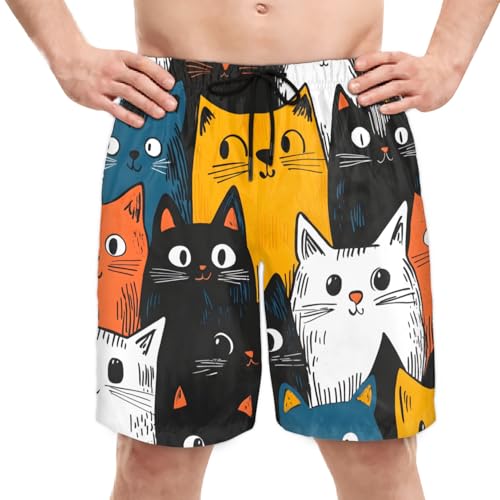 Men's Swim Trunks Size S Cat Comic with Mesh Lining Soft Breathable Quick Dry Beach Shorts