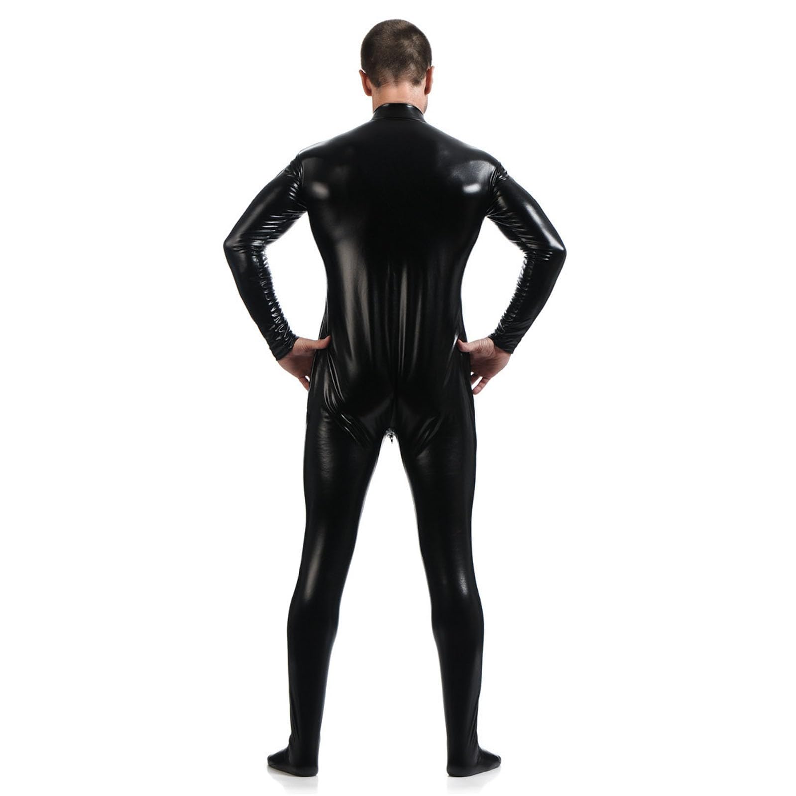 Mono de piel brillante para hombre, diseño sexy de piel de charol y látex, con cremallera, con cremallera, sexy, de charol
