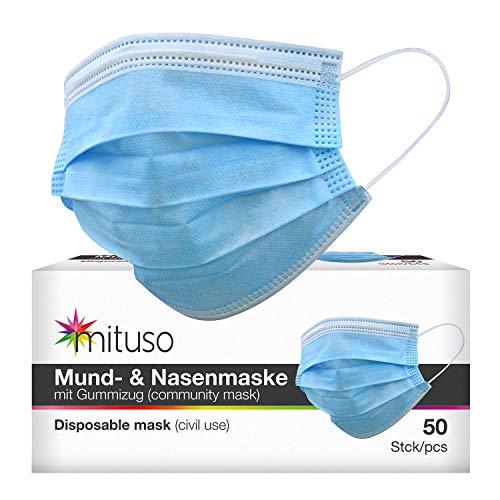 mituso Mond- en neusmasker, wegwerpmasker, 3-laags elastiek ... (50 stuks)