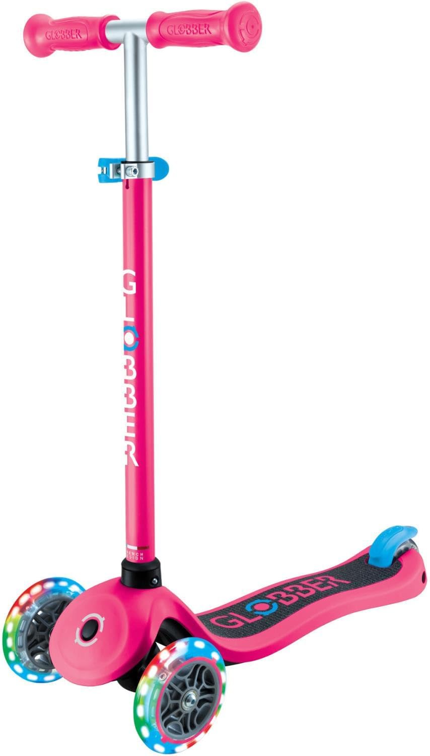 GLOBBER Primo Lights Children's Scooter, 120/80 mm, ABEC 9, 3 Wheels, Height Adjustable, LED Light Wheels, Fuchsia Pink