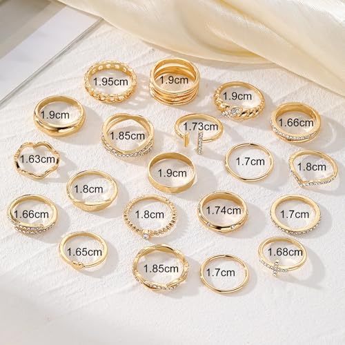 ZXTGBQ Lot de 20 Bague Femme Acier Inoxydable Baguee, Bagues Réglables en Acier Inoxydable pour Femme, Empilables Bague Phalange Ensemble, Ensembles de Bagues Réglables Empilables en Or pour Femmee – vue 2