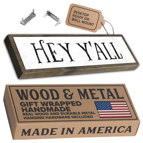 Wood & Metal Southern Sign – Weatherproof Indoor Outdoor Wall Decor – Rustic Charm with "Hey Y’all" – Gift-Wrapped & Ready to Give