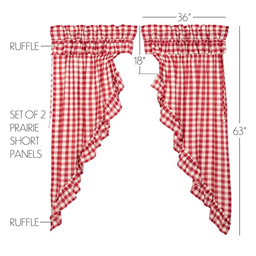 VHC-Brands-Annie-Buffalo-Check-Cotton-Farmhouse-Curtains-Rod-Pocket-Drawstring-Ties-Ruffling-Prairie-Panel-Pair-Red-Country VHC Brands Annie Buffalo Check Cotton Farmhouse Curtains Rod Pocket Drawstring Ties Ruffling Prairie Panel Pair Red Country