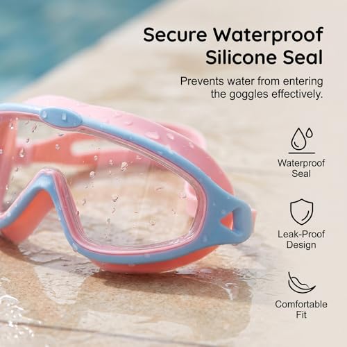 Image of HD Children's Large Frame Waterproof and Anti-fog Swimming Goggles, 180 Wide View Swim goggles for Kids 3-15