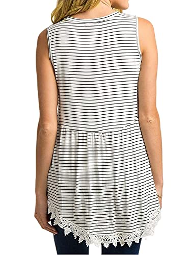 Xpenyo Womens Maternity Tank Top Sleeveless Lace Crochet Trim Peplum Cami Shirts White Pinstripe M #TOP2